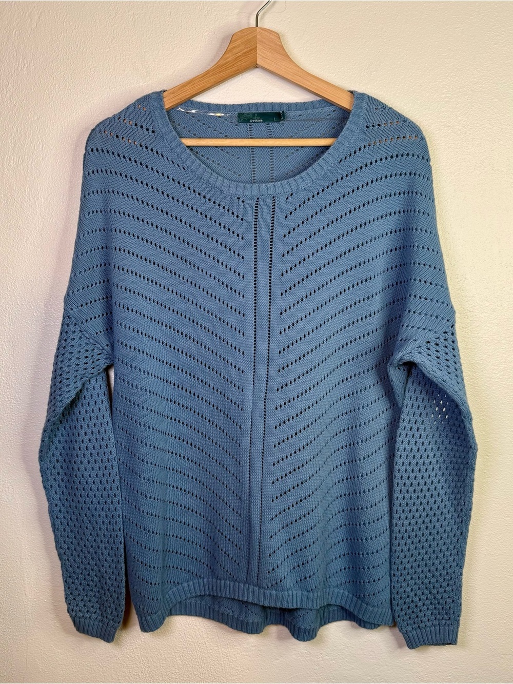 prAna Women's Parker Sweater Soft Open Knit in Dusty Skies Size Large Dolman Slv